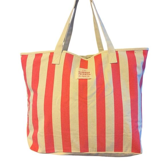New Summer Fridays Pink Guava Striped Beach tote - Picture 1 of 6